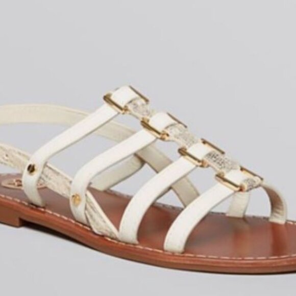 Brand New Tory Burch 8 Reggie flat ivory-102 gladiator snakeskin sandal 12148407 - Picture 1 of 4